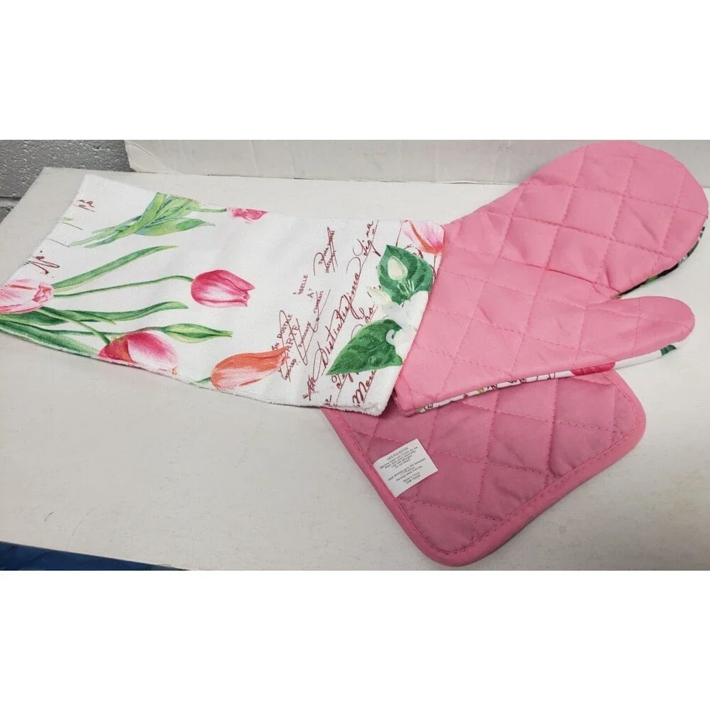 3 pc KITCHEN SET:1POT HOLDER,1OVEN MITT,1MICROFIBER TOWEL,FLOWERS, TULIPS,K&Co